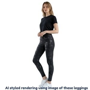 SPANX Faux Leather Camo Leggings Black 1X Petite 1XP High Rise Shapewear 20185N